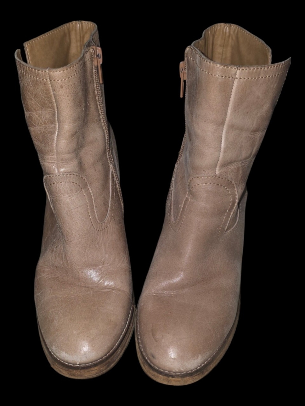 Lucky Brand Taupe Leather Ankle Booties with Side Zip